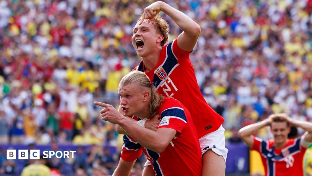 Erling Haaland celebra su gol ante Brasil en el Mundial 2026